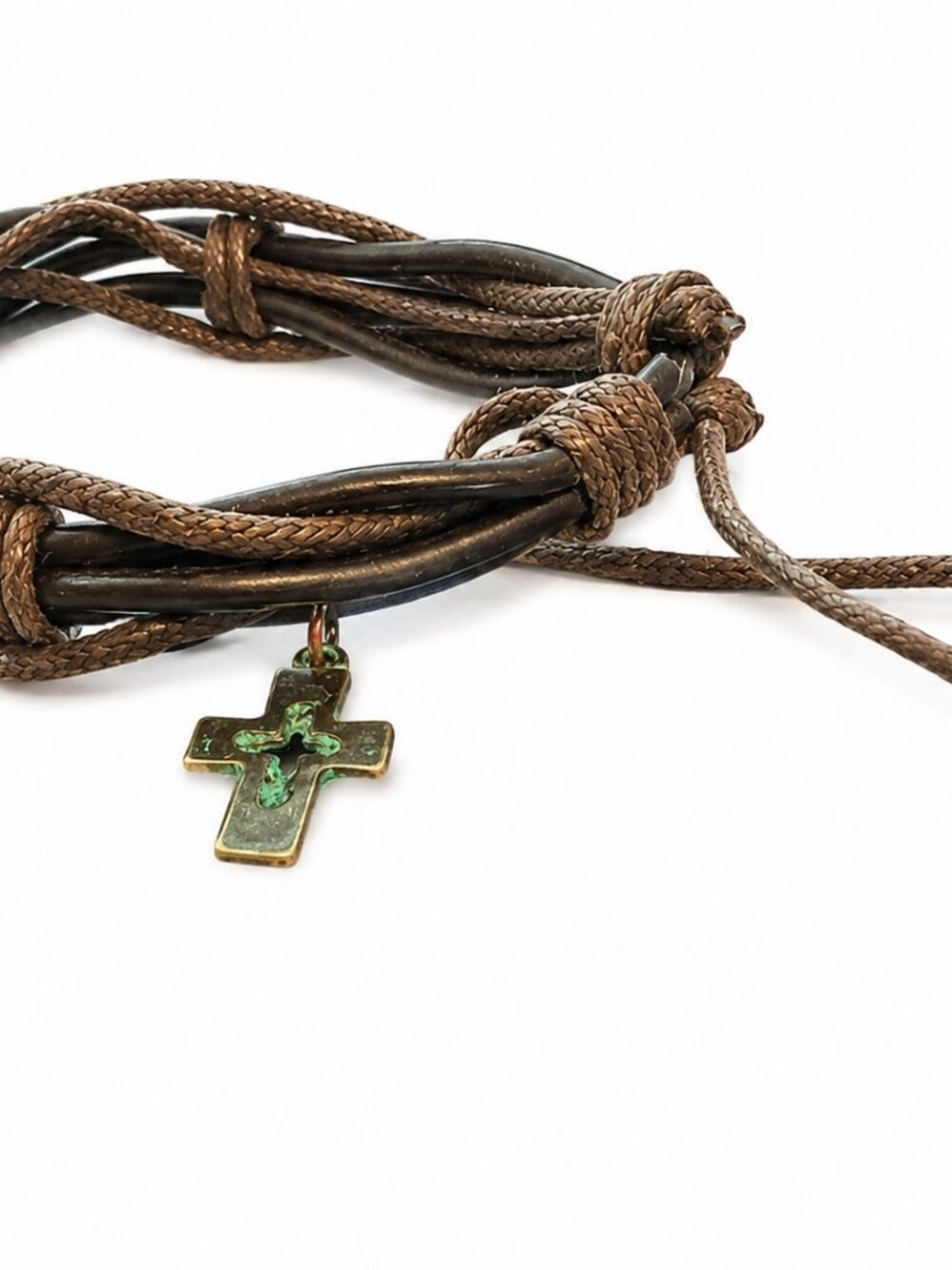 Handmade Patina Cross Faux Leather Bracelet NWT Unisex Medieval Style